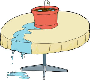 illustration of an overwatered plant on a table demonstrating imbalanced approach to acupuncture clinic marketing